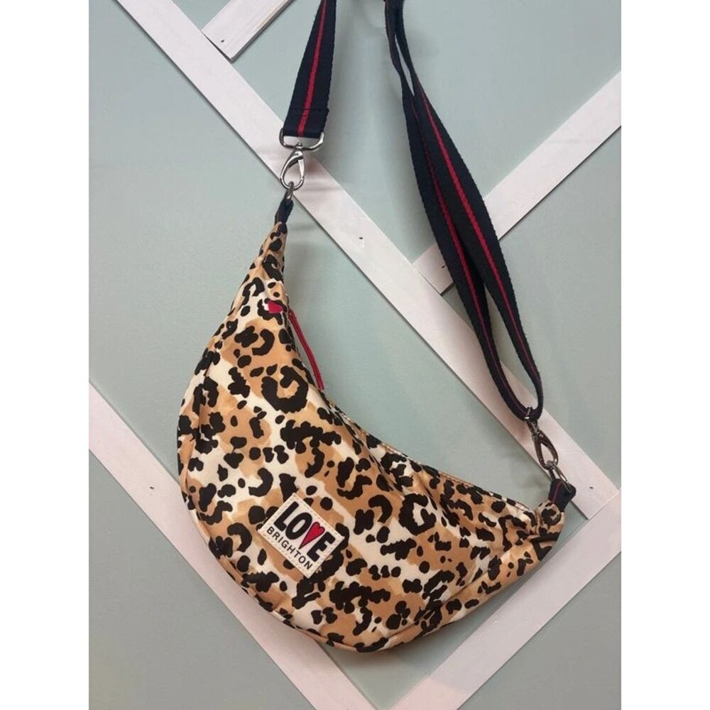 Love Brighton leopard nylon crossbody crescent bag